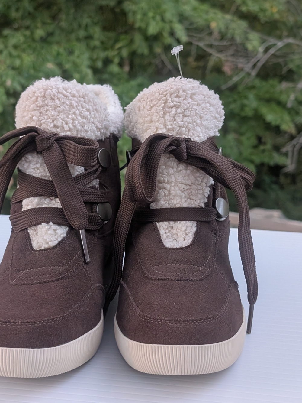 Sorel Brown and Cream Sherpa-Lined Lace-Up Ankle Booties